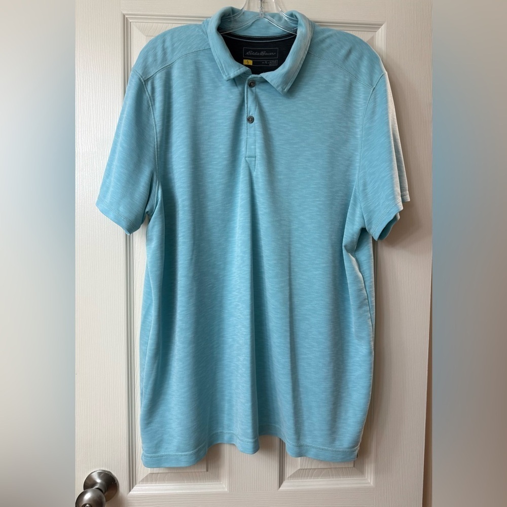Eddie Bauer Men's Polo Golf Shirt Short Sleeve Fit Active Aqua Blue Sz XL
